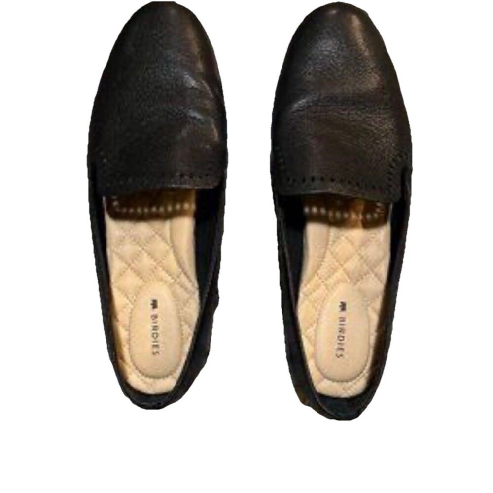 Birdies The Starling Black Leather Slip On Loafer Flats Laser Cut SZ 9.5 Luxury